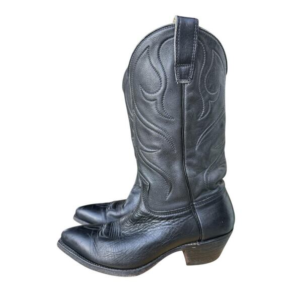Vintage Stewart Boot Co Black Leather Western Cowboy Boot Men size 8.5 D - Picture 2 of 11